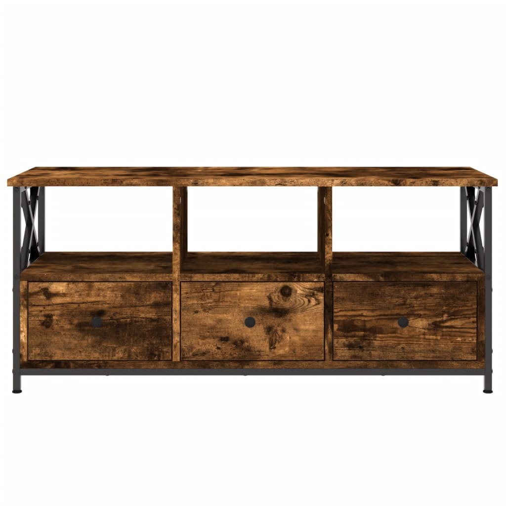 Tv-meubel 102x33x45 cm bewerkt hout en ijzer gerookt eikenkleur