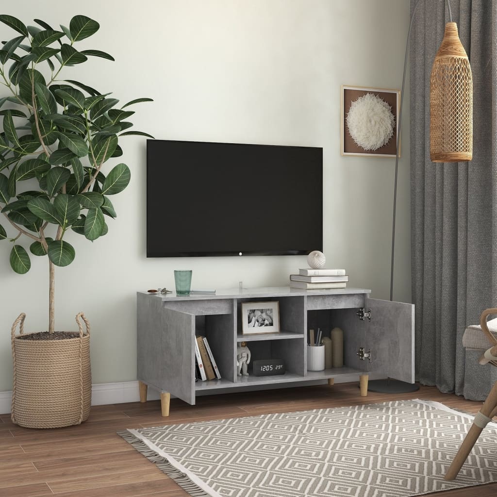 Tv-meubel met massief houten poten 103,5x35x50 cm betongrijs