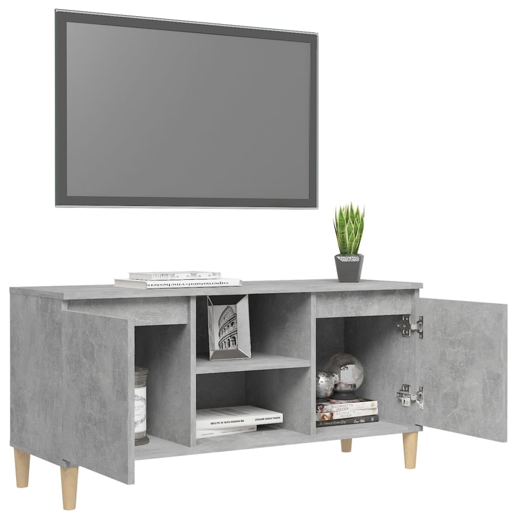 Tv-meubel met massief houten poten 103,5x35x50 cm betongrijs