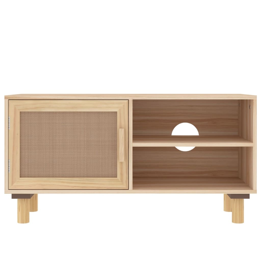 Tv-meubel 80x30x40 cm massief grenenhout en rattan bruin
