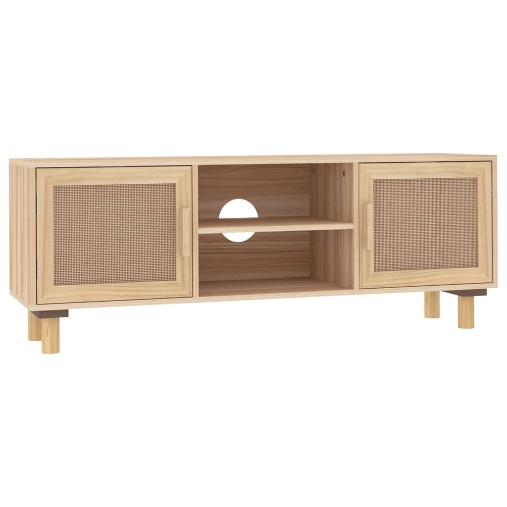 Tv-meubel 105x30x40 cm massief grenenhout en rattan bruin