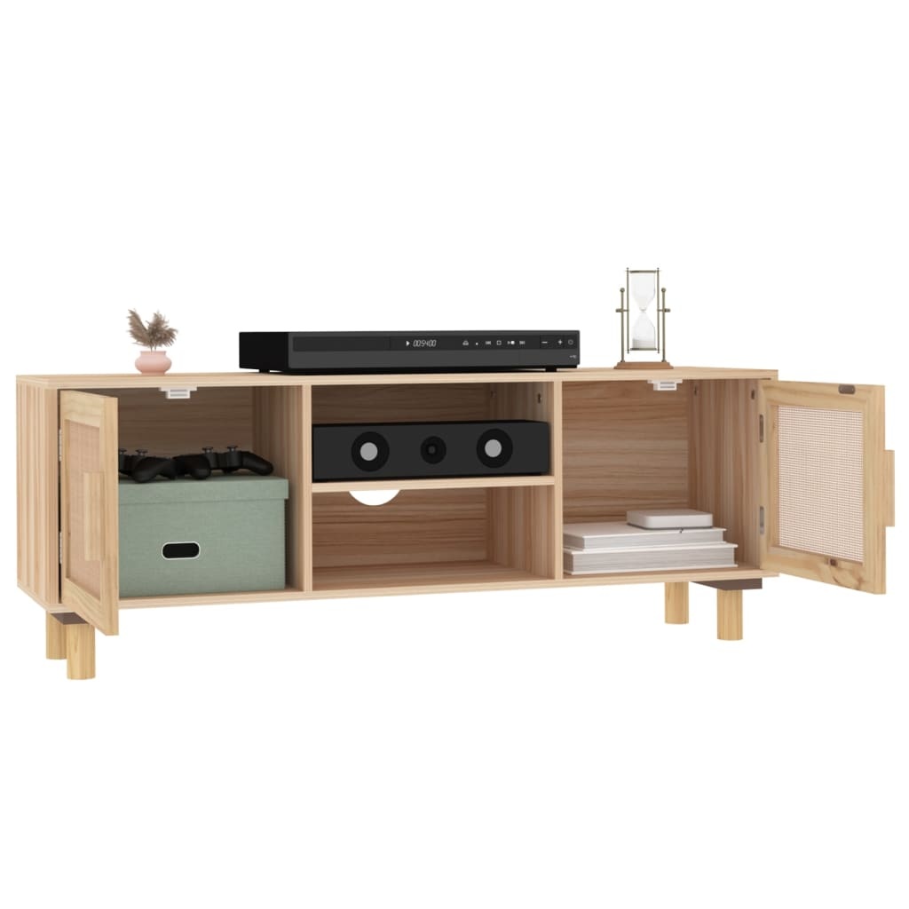 Tv-meubel 105x30x40 cm massief grenenhout en rattan bruin