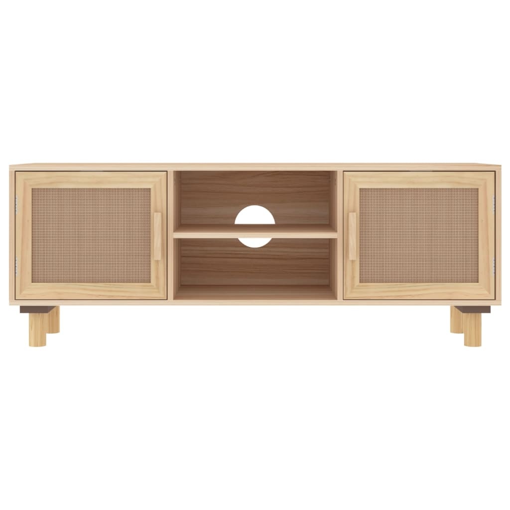 Tv-meubel 105x30x40 cm massief grenenhout en rattan bruin