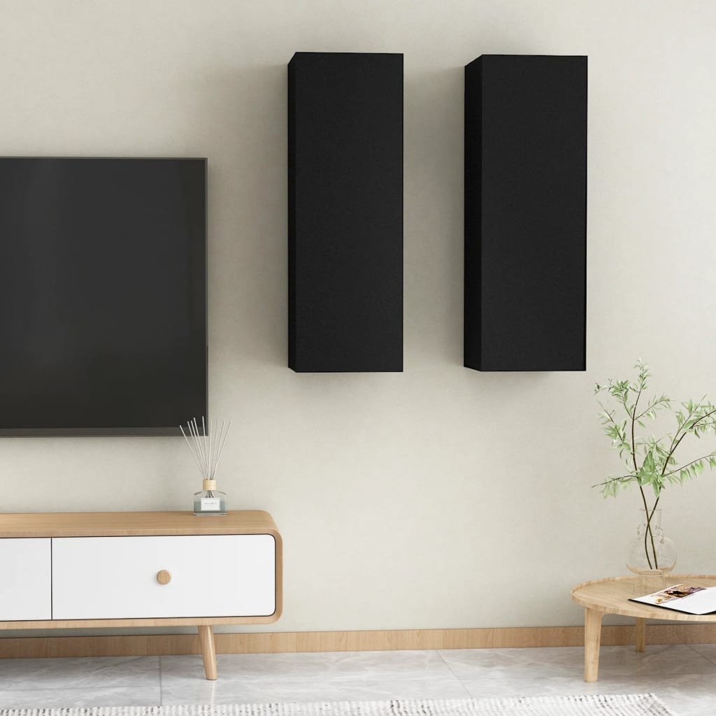 Tv-meubelen 2 st 30,5x30x90 cm spaanplaat zwart