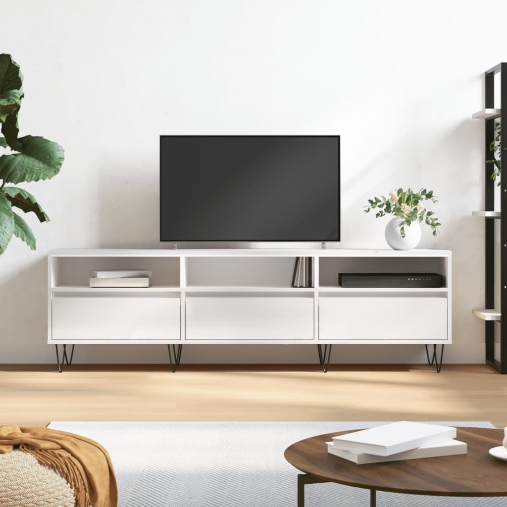 Tv-meubel 150x30x44,5 cm bewerkt hout hoogglans wit