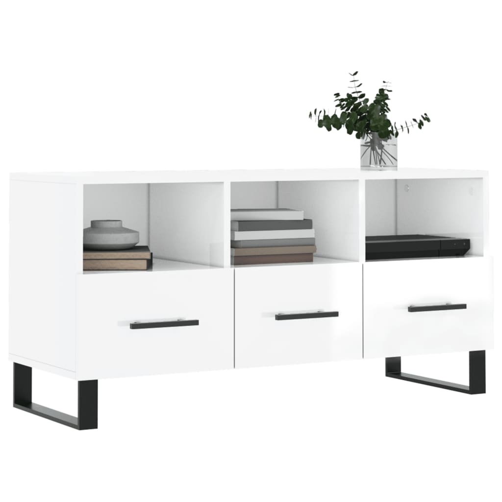 Tv-meubel 102x36x50 cm bewerkt hout hoogglans wit