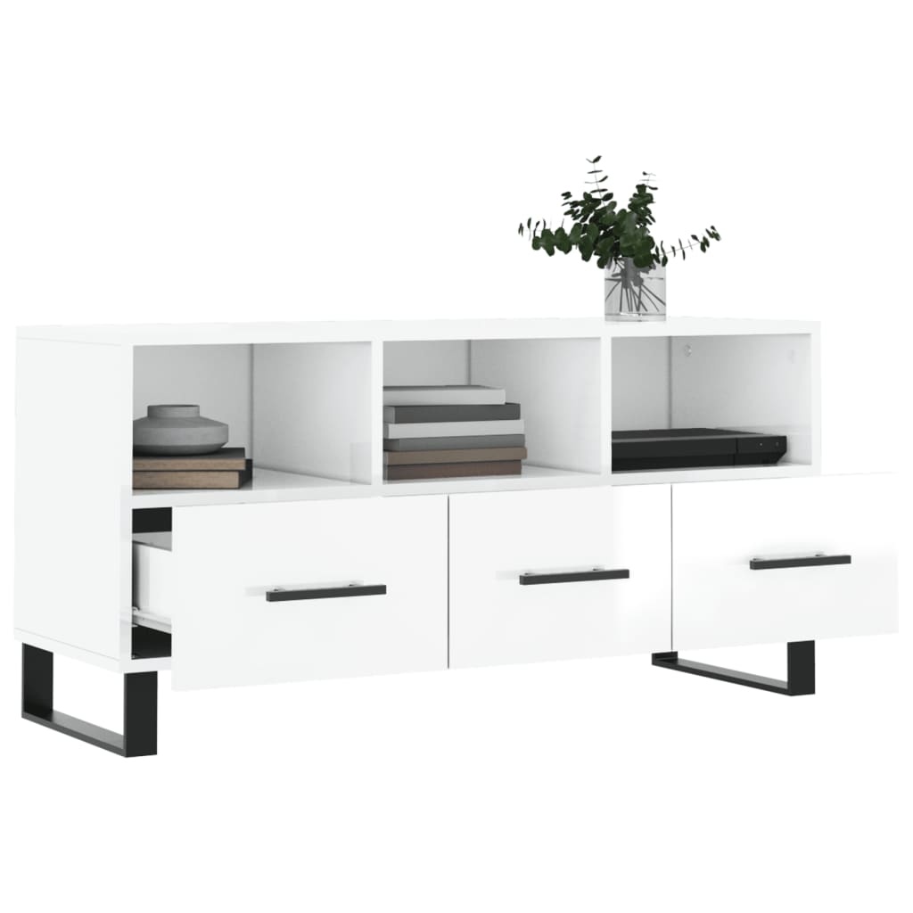 Tv-meubel 102x36x50 cm bewerkt hout hoogglans wit