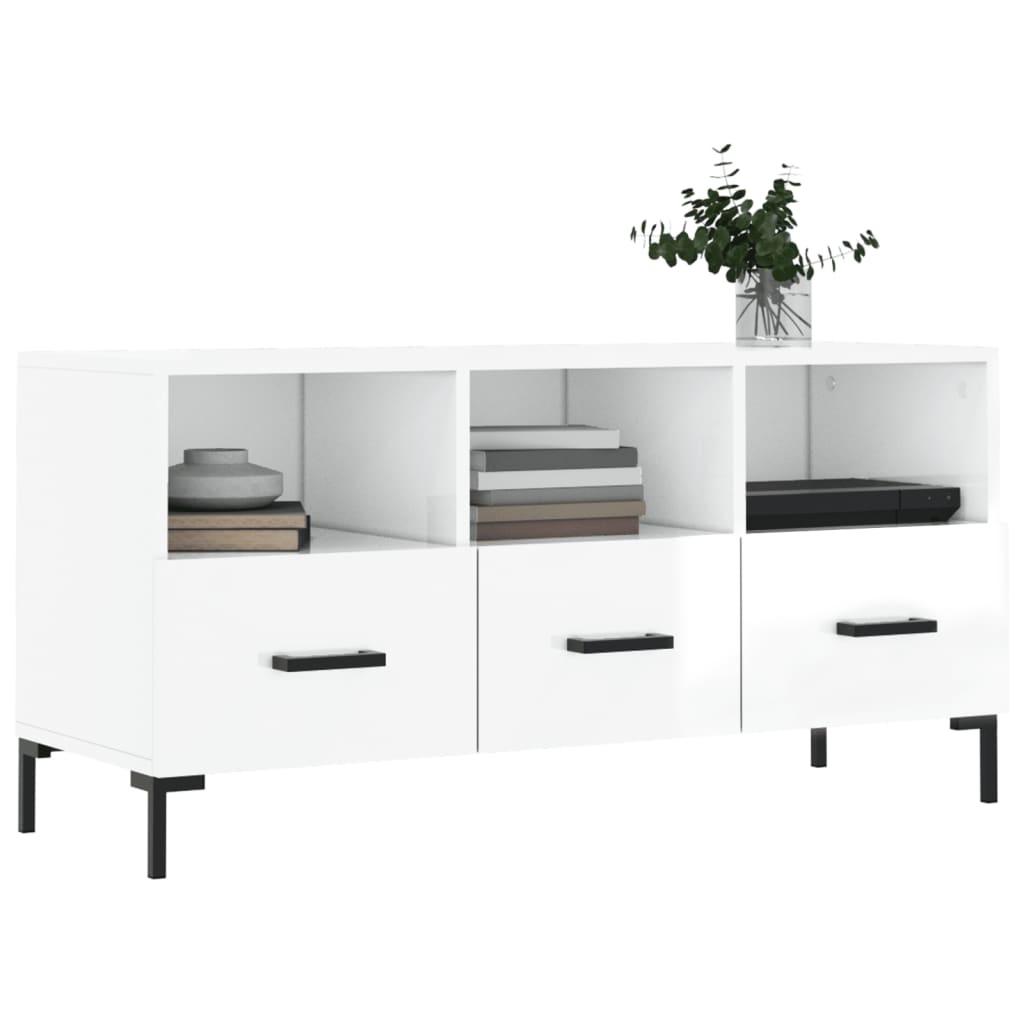 Tv-meubel 102x36x50 cm bewerkt hout hoogglans wit