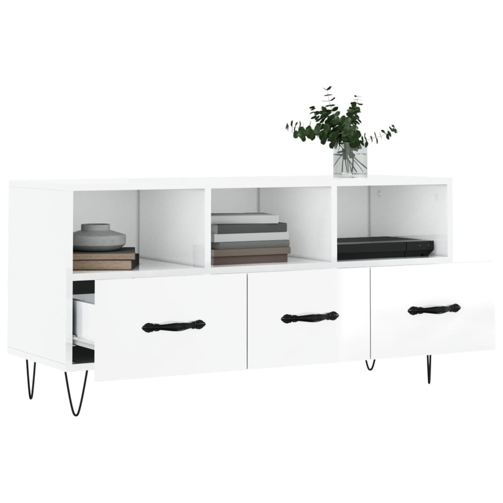 Tv-meubel 102x36x50 cm bewerkt hout hoogglans wit