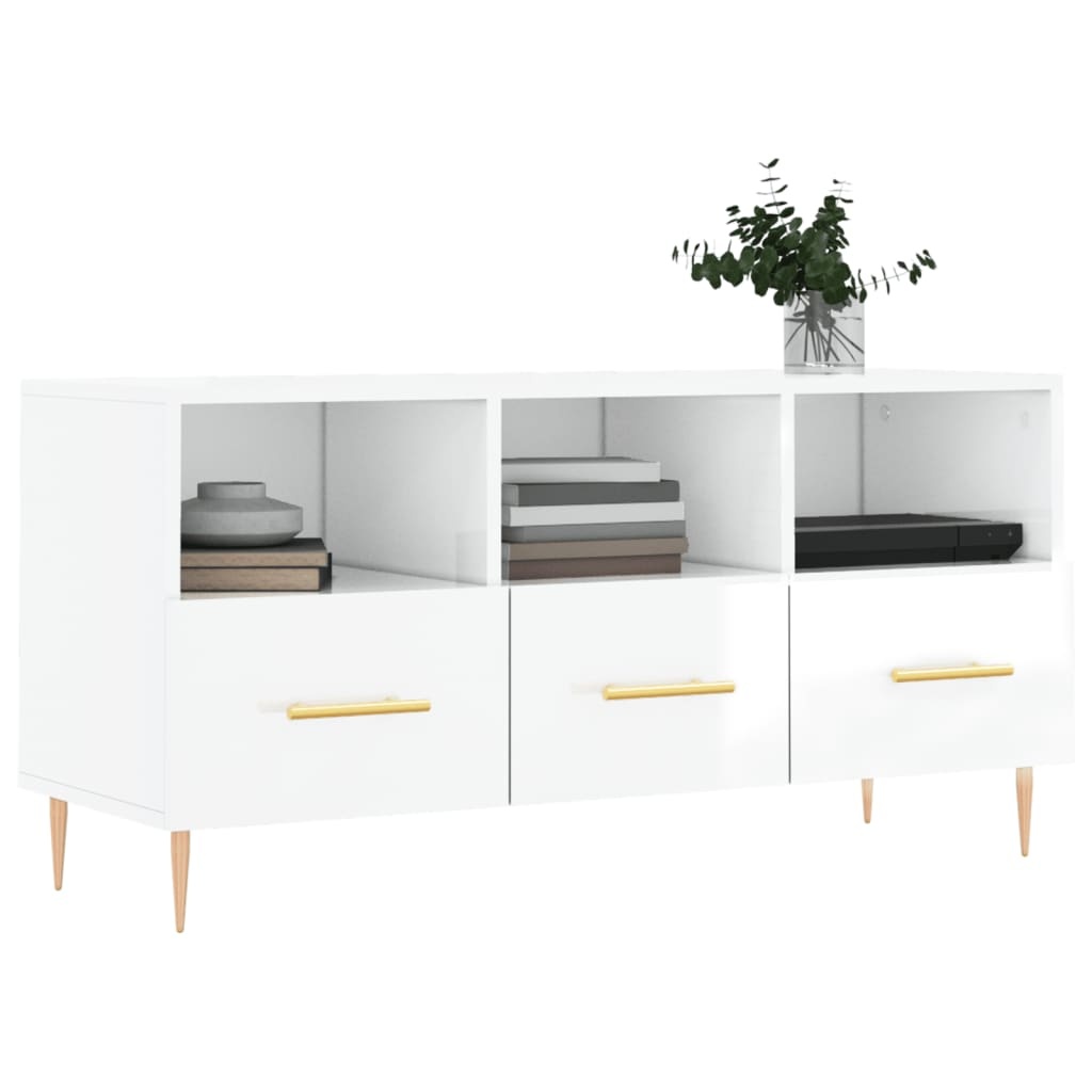 Tv-meubel 102x36x50 cm bewerkt hout hoogglans wit