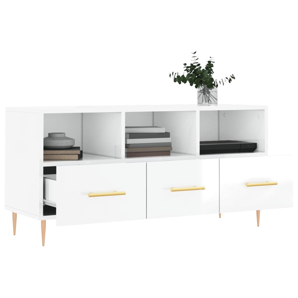 Tv-meubel 102x36x50 cm bewerkt hout hoogglans wit