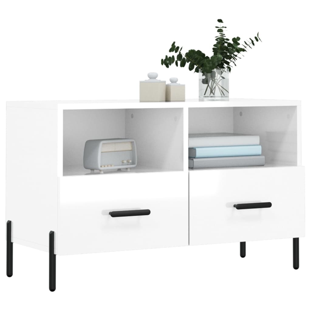 Tv-meubel 80x36x50 cm bewerkt hout hoogglans wit