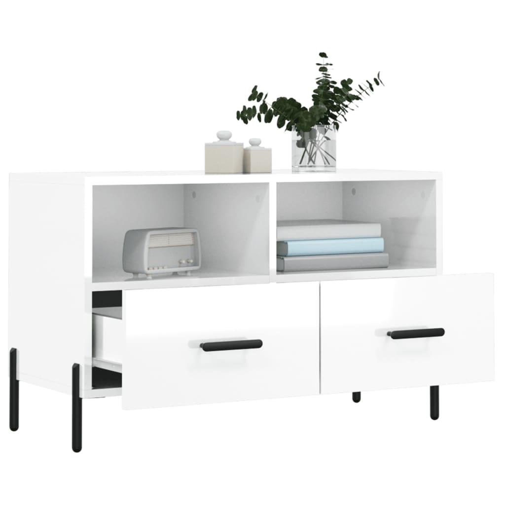 Tv-meubel 80x36x50 cm bewerkt hout hoogglans wit