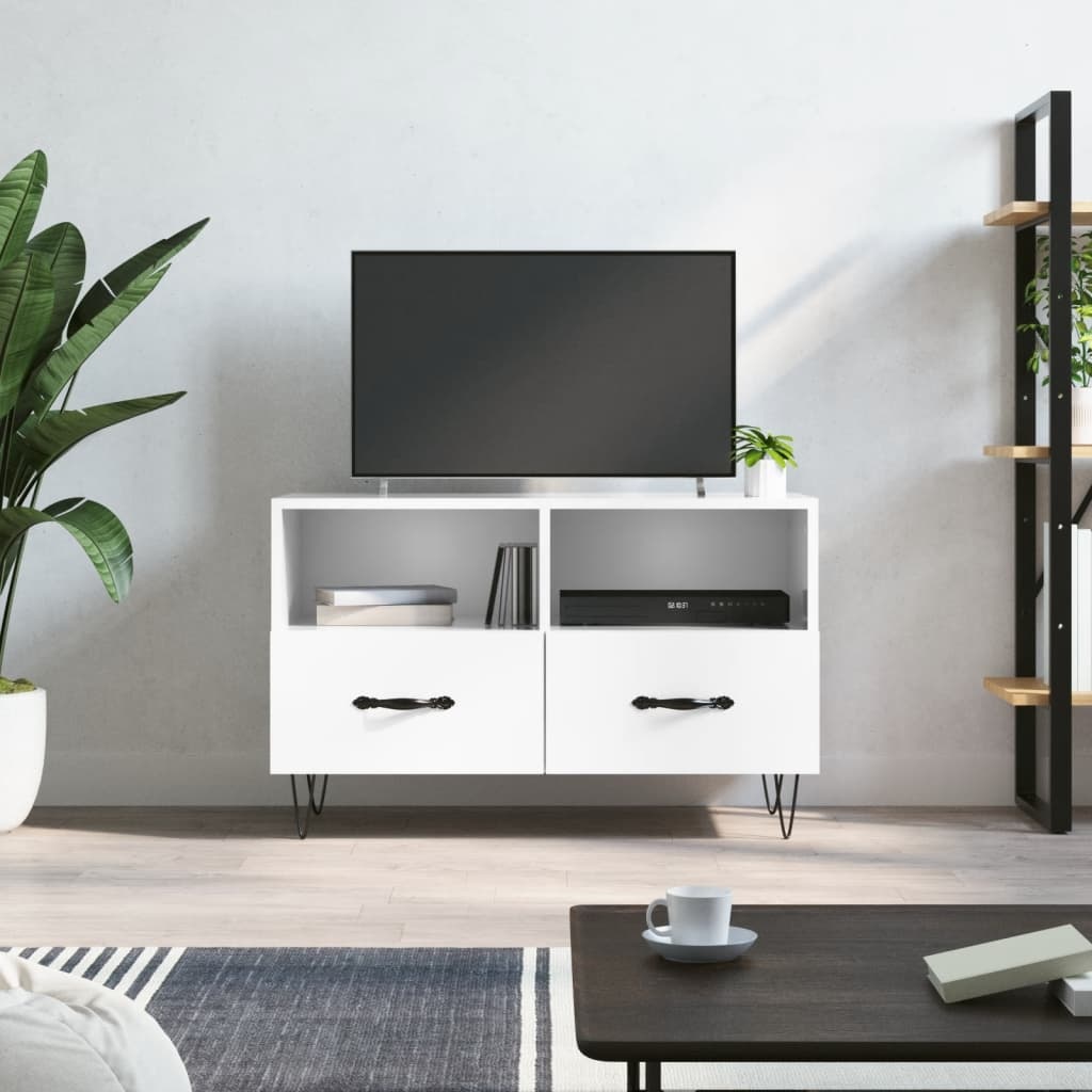 Tv-meubel 80x36x50 cm bewerkt hout hoogglans wit