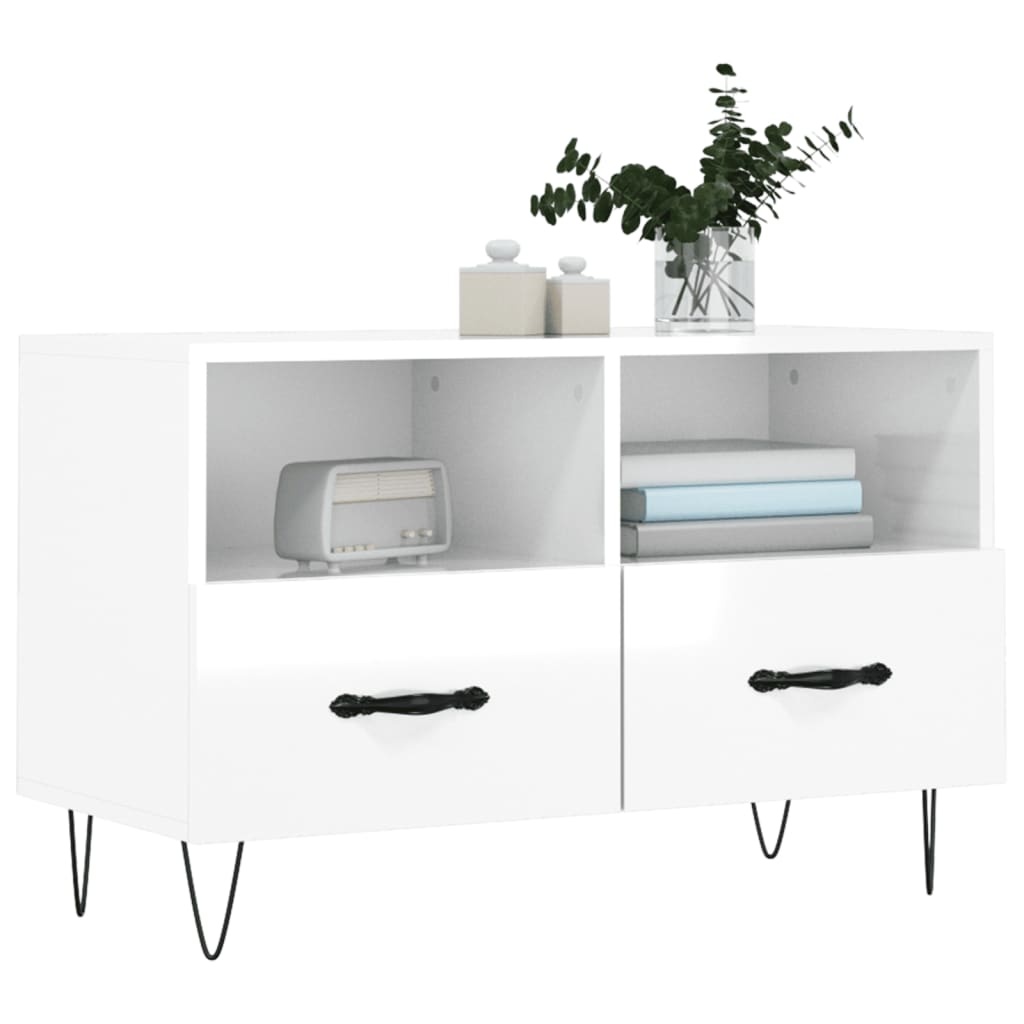 Tv-meubel 80x36x50 cm bewerkt hout hoogglans wit