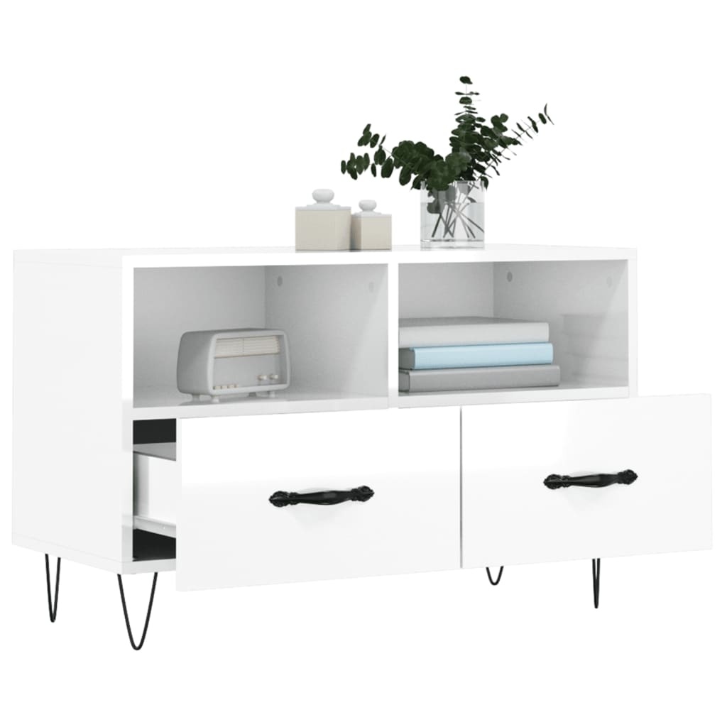 Tv-meubel 80x36x50 cm bewerkt hout hoogglans wit