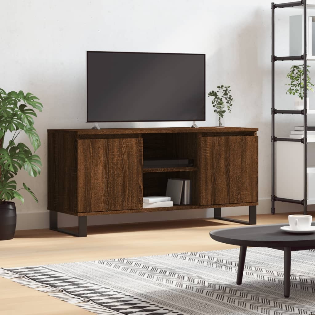 Tv-meubel 104x35x50 cm bewerkt hout bruineikenkleurig