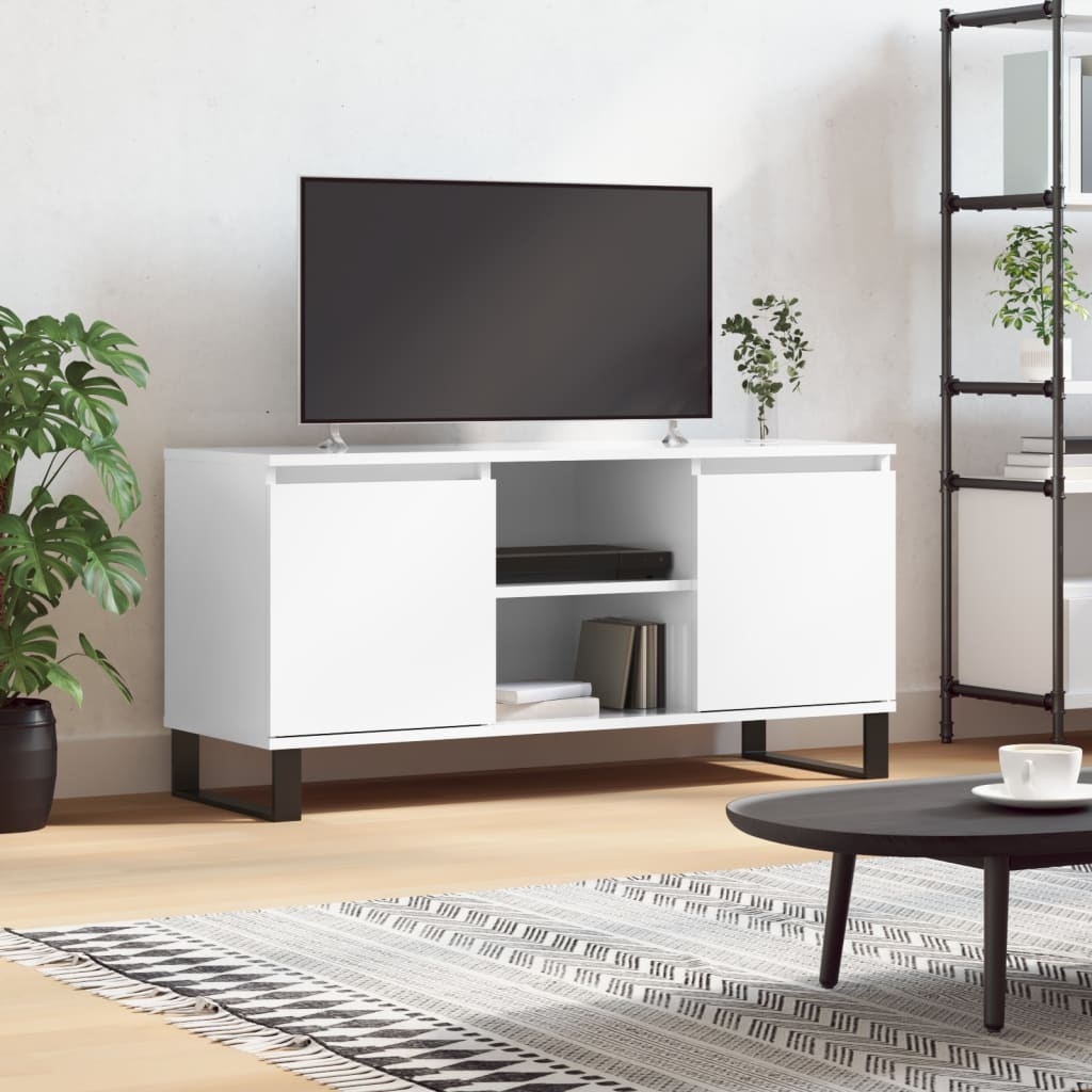 Tv-meubel 104x35x50 cm bewerkt hout hoogglans wit