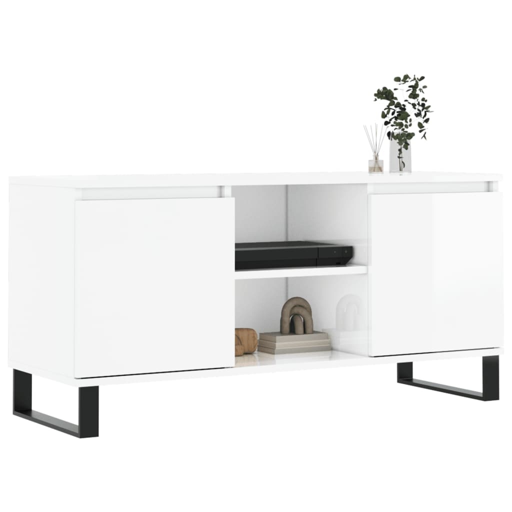 Tv-meubel 104x35x50 cm bewerkt hout hoogglans wit