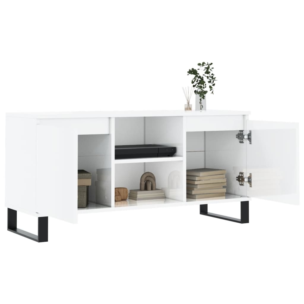 Tv-meubel 104x35x50 cm bewerkt hout hoogglans wit