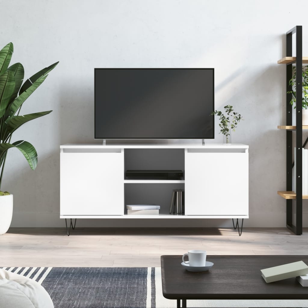 Tv-meubel 104x35x50 cm bewerkt hout hoogglans wit