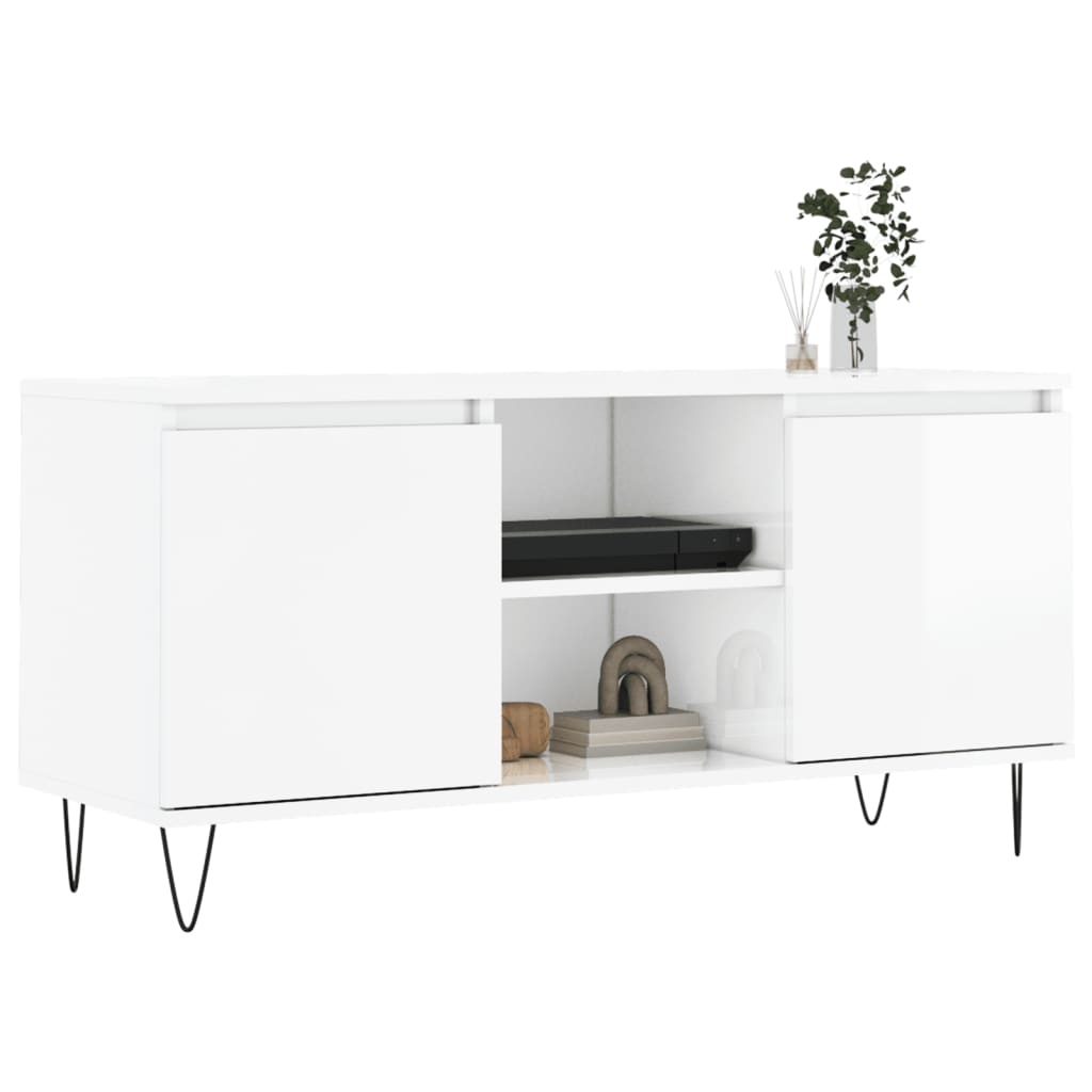 Tv-meubel 104x35x50 cm bewerkt hout hoogglans wit