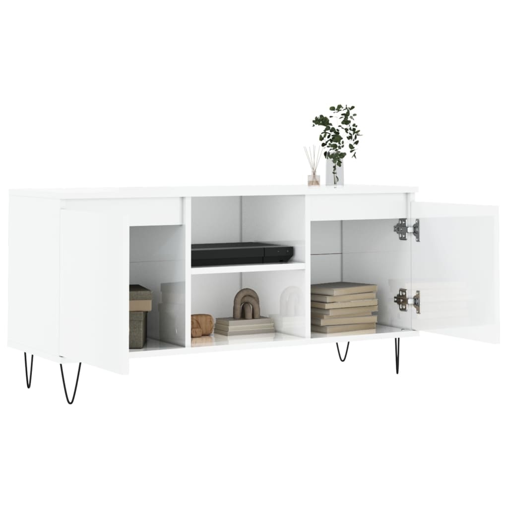Tv-meubel 104x35x50 cm bewerkt hout hoogglans wit