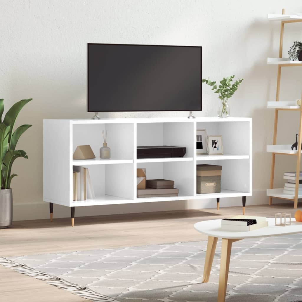 Tv-meubel 103,5x30x50 cm bewerkt hout hoogglans wit