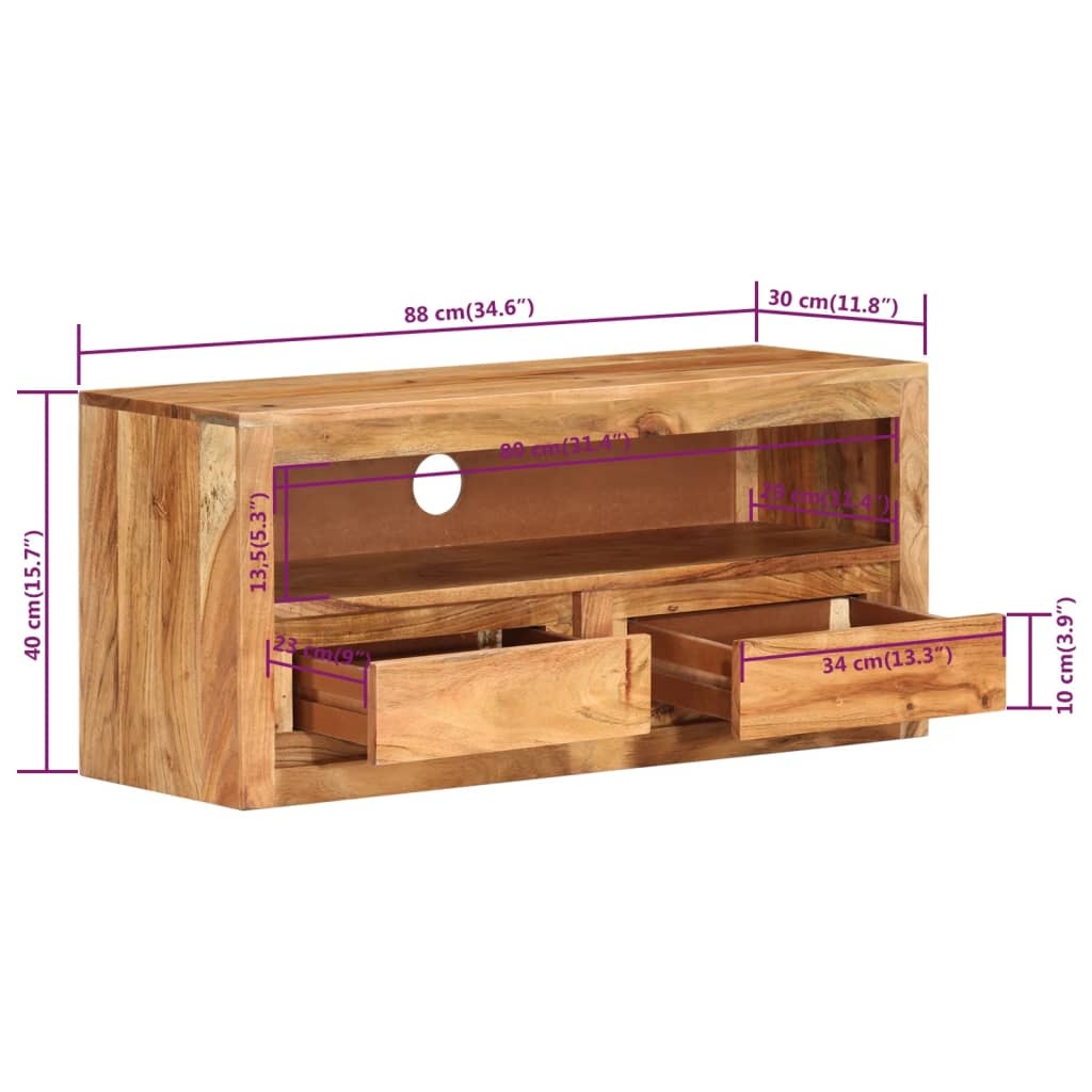 Tv-meubel 88x30x40 cm massief acaciahout