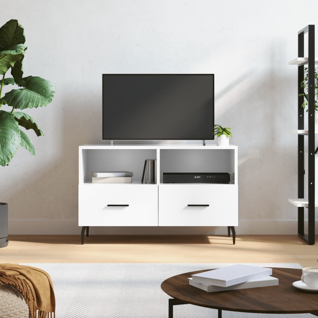 Tv-meubel 80x36x50 cm bewerkt hout hoogglans wit