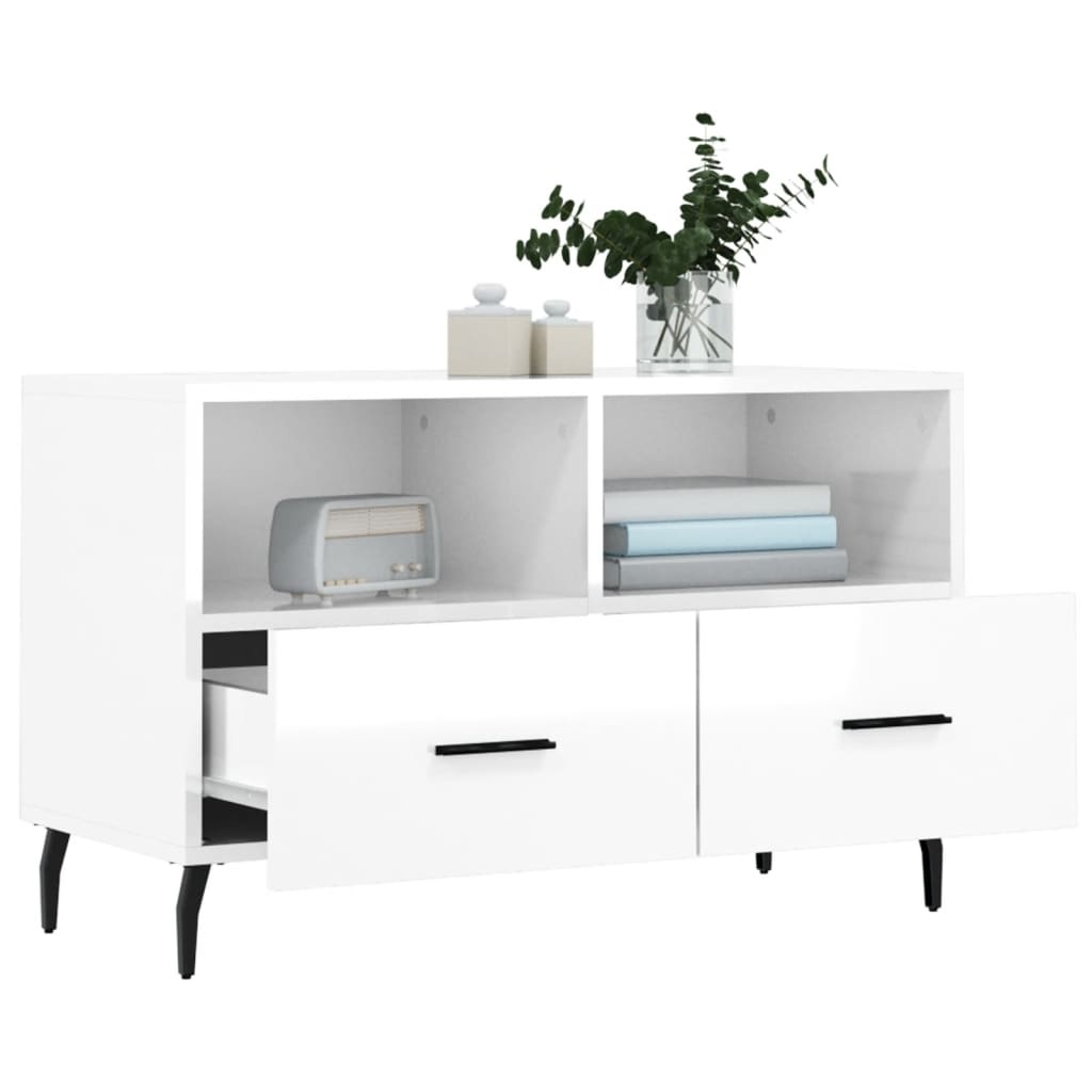 Tv-meubel 80x36x50 cm bewerkt hout hoogglans wit