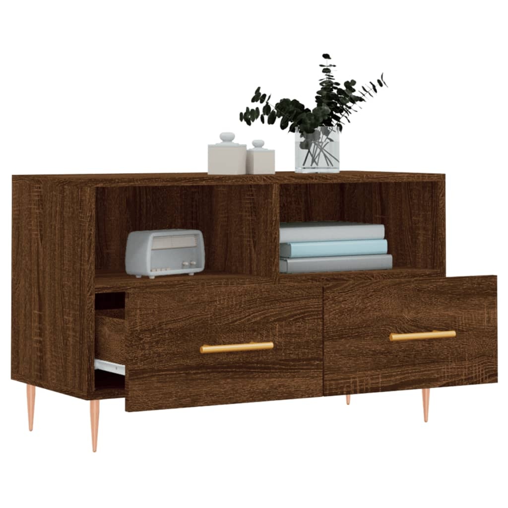 Tv-meubel 80x36x50 cm bewerkt hout bruineikenkleurig
