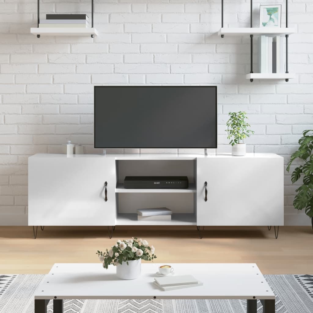 Tv-meubel 150x30x50 cm bewerkt hout hoogglans wit
