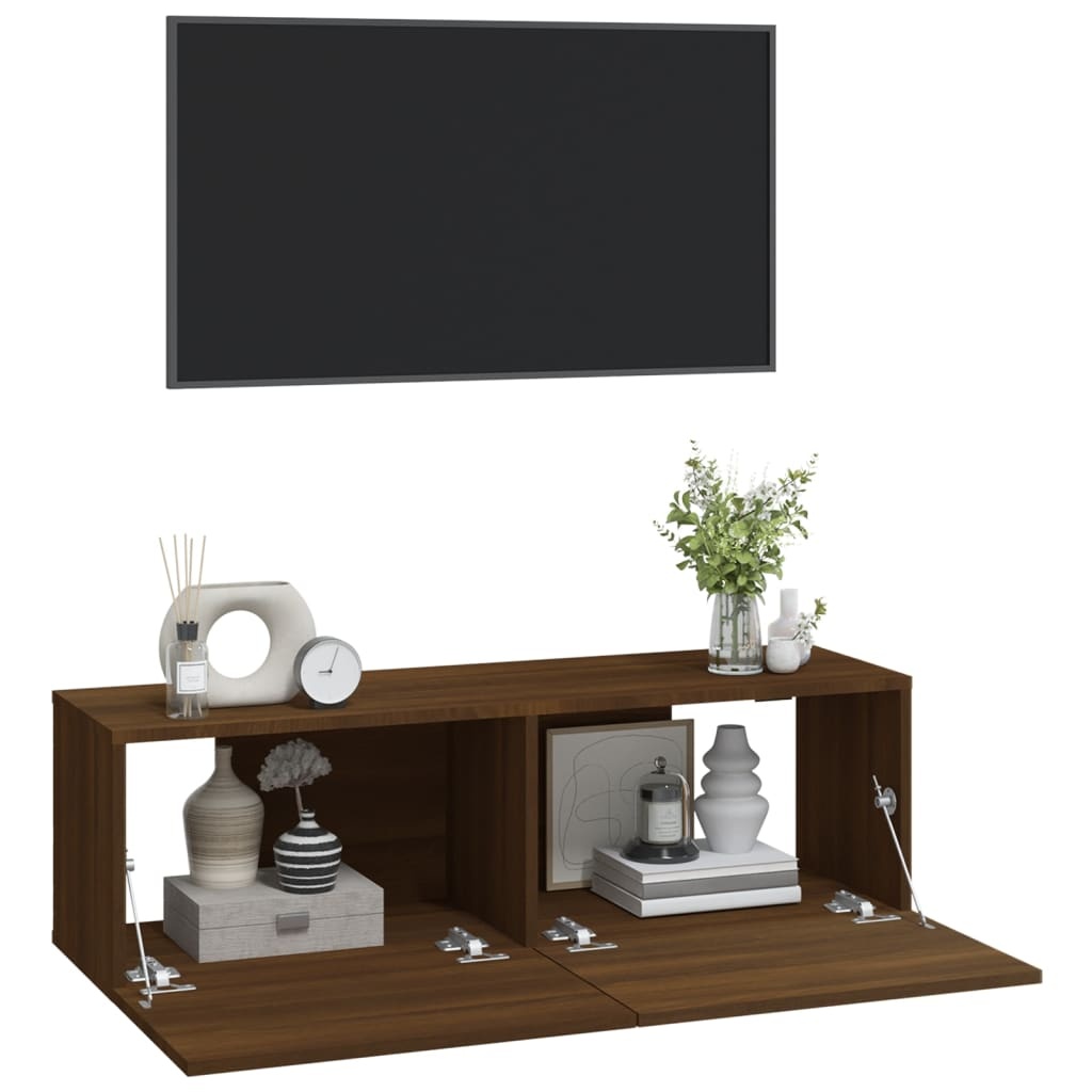 Tv-meubelen 2 st wandgemonteerd 100x30x30 cm hout bruineiken