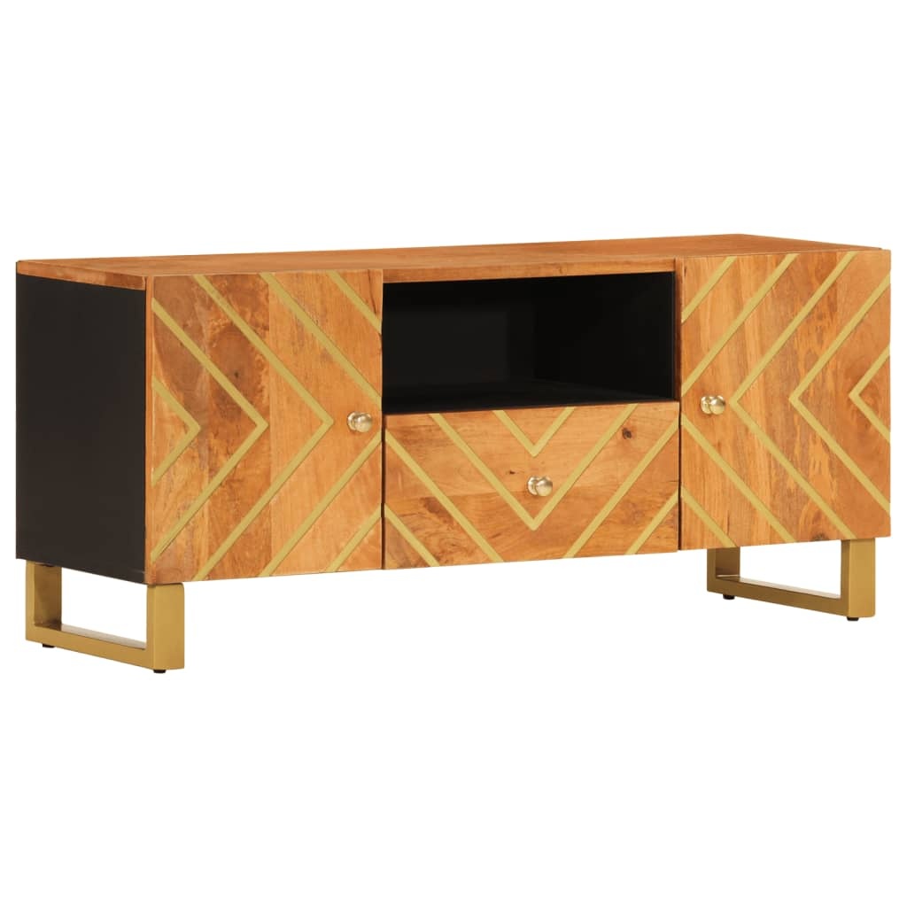 Tv-meubel 105x33,5x46 cm massief mangohout bruin en zwart