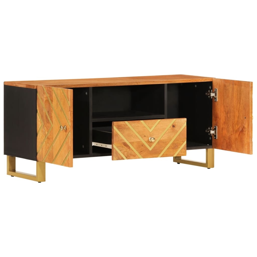 Tv-meubel 105x33,5x46 cm massief mangohout bruin en zwart