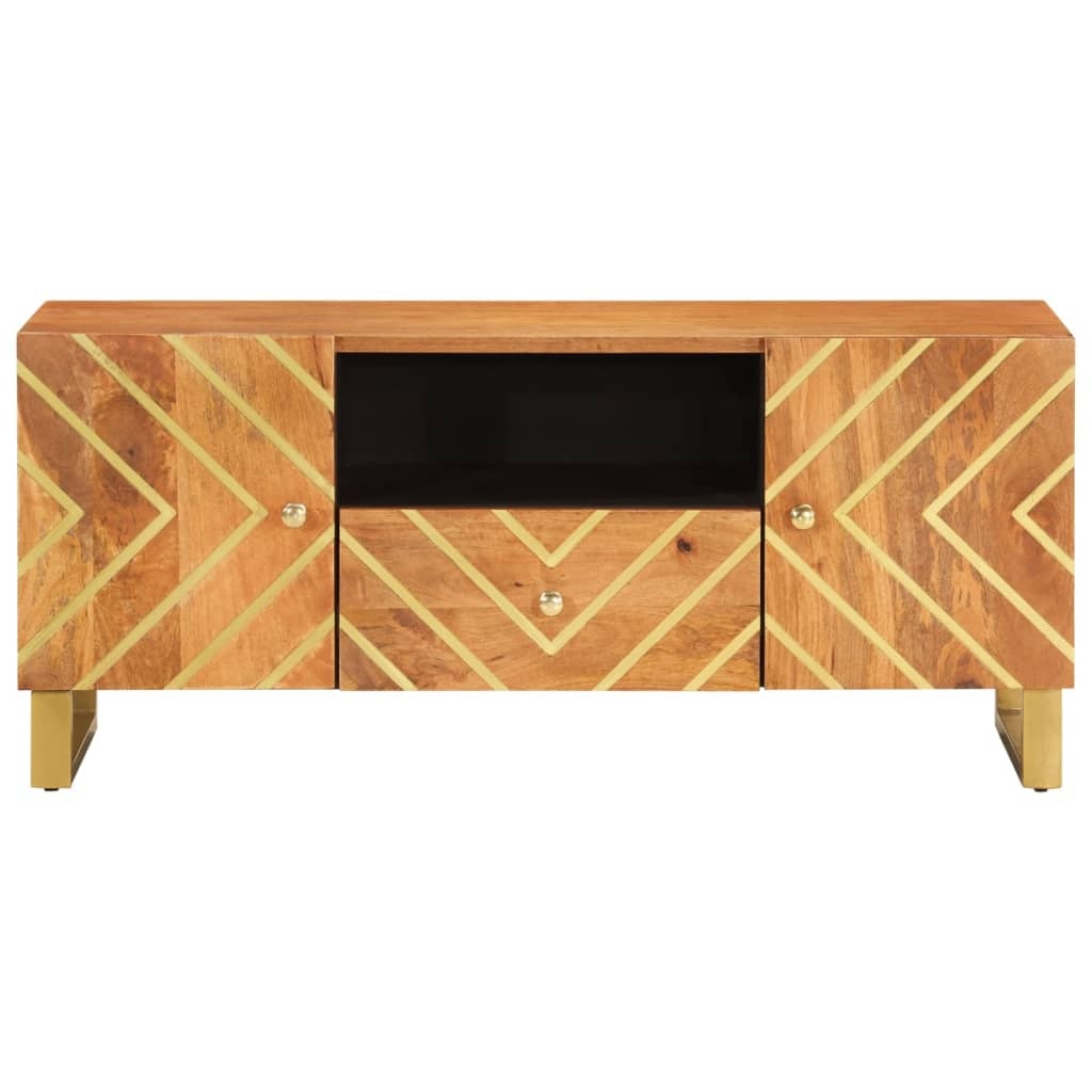 Tv-meubel 105x33,5x46 cm massief mangohout bruin en zwart