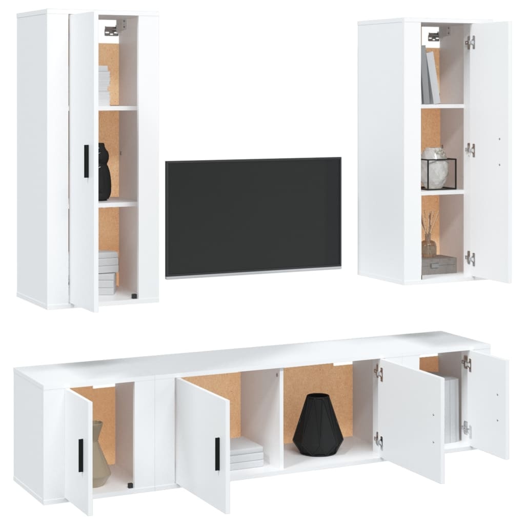 5-delige Tv-meubelset bewerkt hout wit