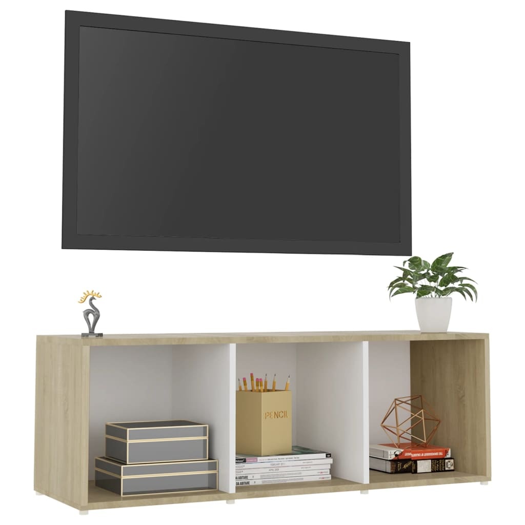 Tv-meubel 107x35x37 cm spaanplaat wit en sonoma eikenkleurig