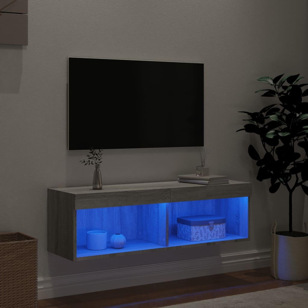 Tv-meubel met LED-verlichting 100x30x30 cm grijs sonoma eiken