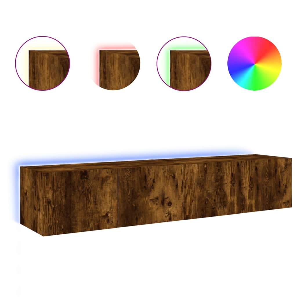 Tv-wandmeubels met LED 2 st 80x35x31 cm gerookt eikenkleurig