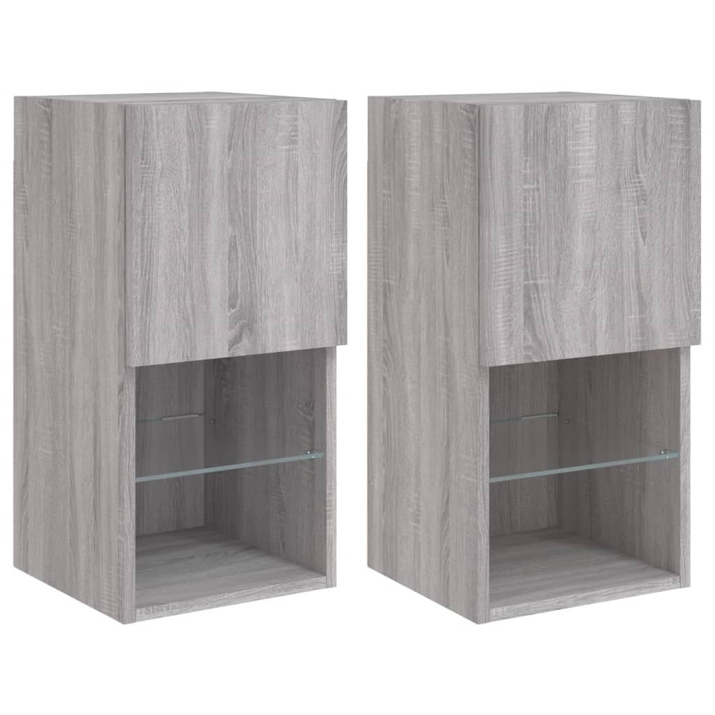 Tv-meubelen 2 st met LED-verlichting 30,5x30x60 cm grijs sonoma