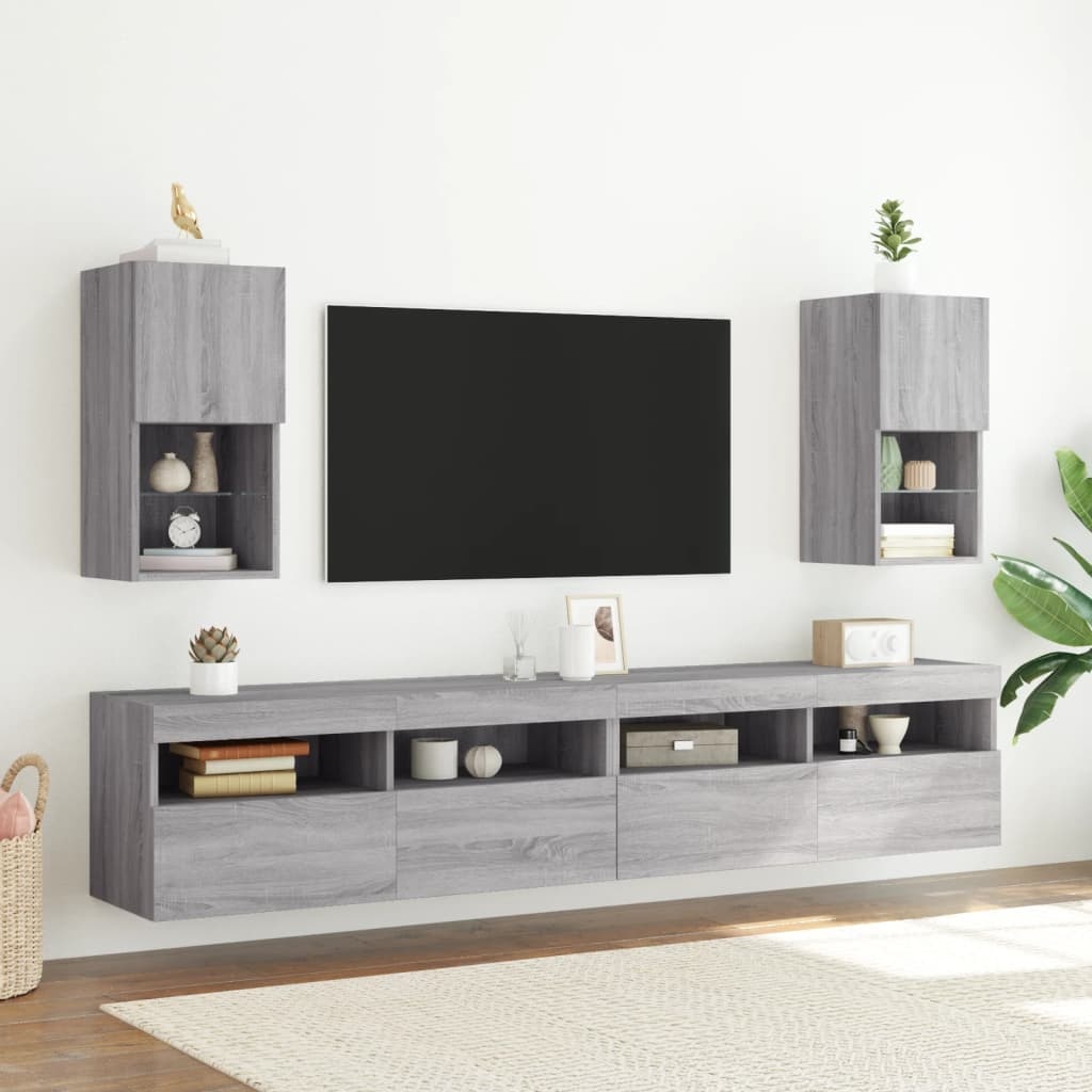 Tv-meubelen 2 st met LED-verlichting 30,5x30x60 cm grijs sonoma