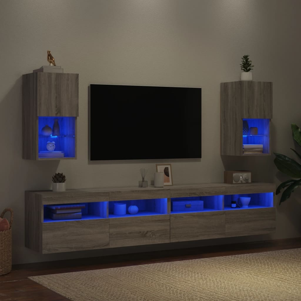 Tv-meubelen 2 st met LED-verlichting 30,5x30x60 cm grijs sonoma