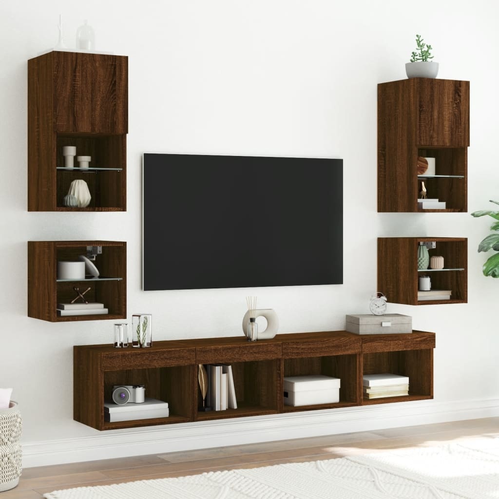 Tv-wandmeubels met LED 2 st 30x28,5x30 cm bruineikenkleurig
