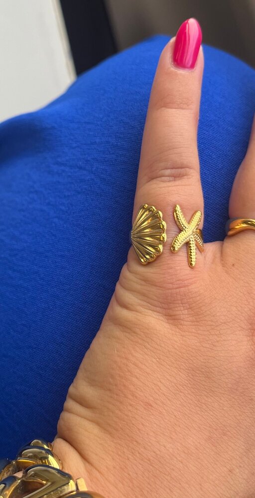 Schelp - zeester ring goud