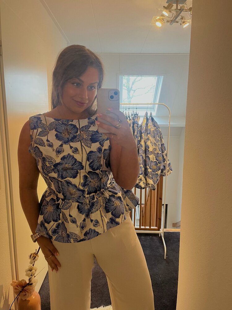 Peplum top Flower blauw