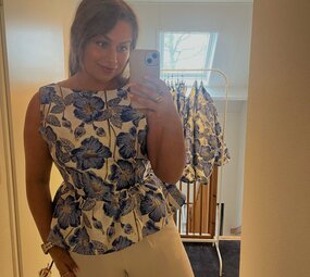 Peplum top Flower blauw