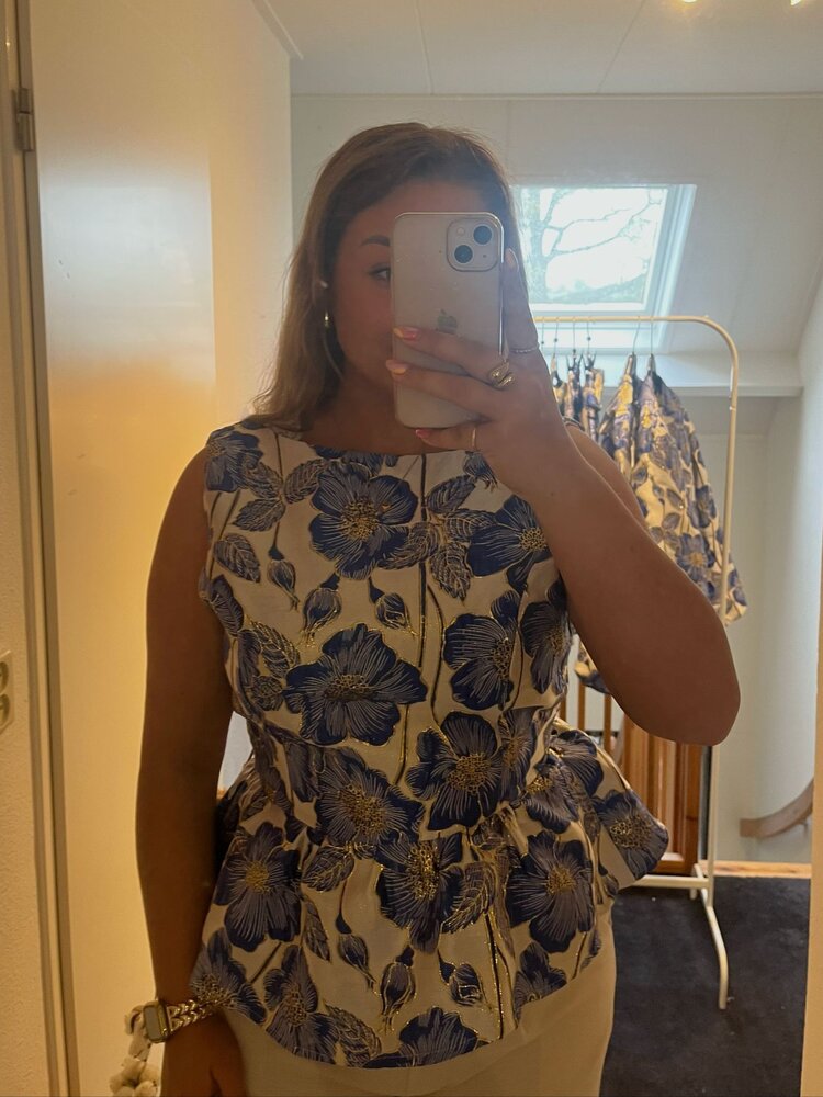 Peplum top Flower blauw