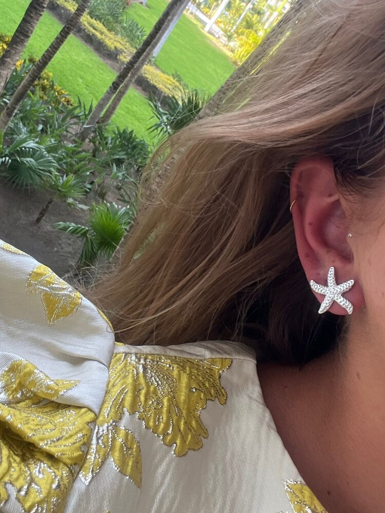 Zeester oorbel zilver